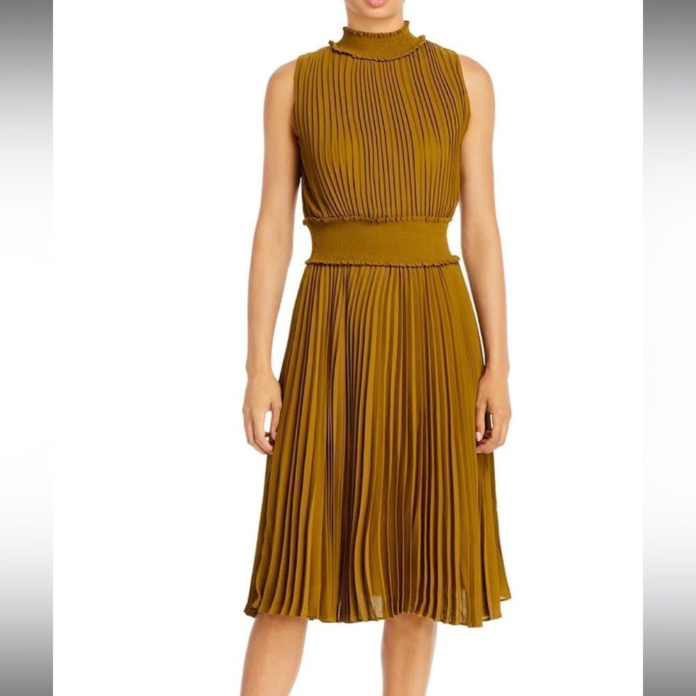 NANETTE LEPORE‎ Womens Smocked Calf Midi Dress Spanish olive green size 12